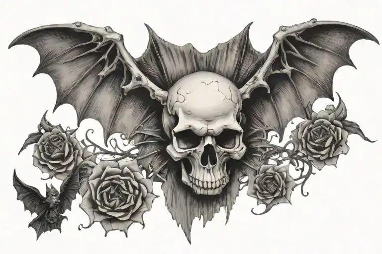Skull With Bat Wings Spread Wide Open Wings