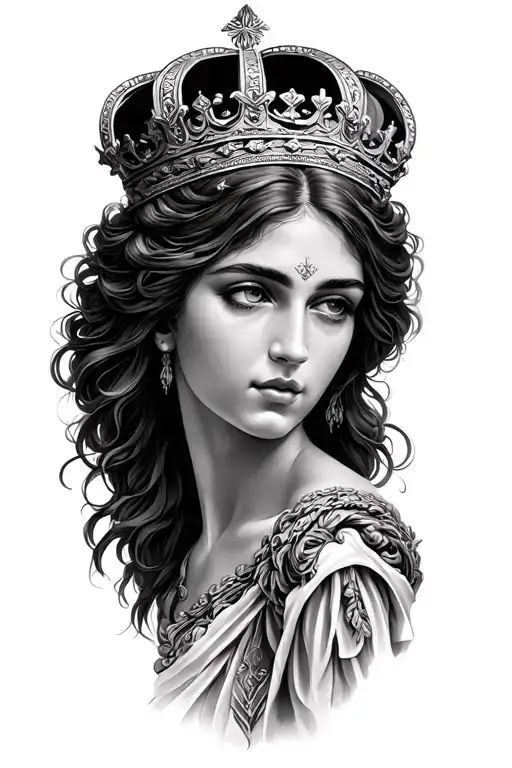 Mother Greek Goddess With Crown Black & Grey