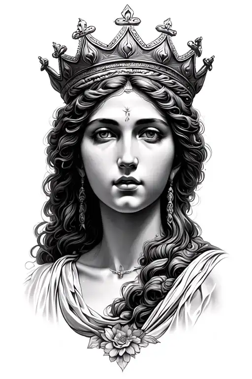 Mother Greek Goddess With Crown Black & Grey