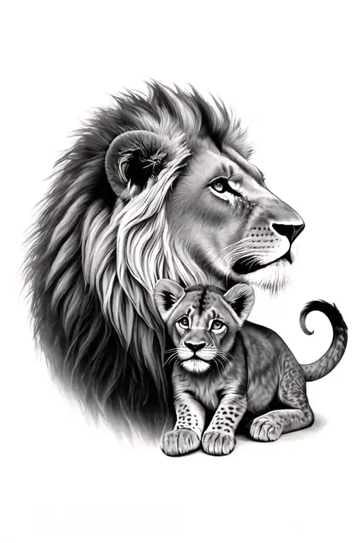 Lion And Cub Looking