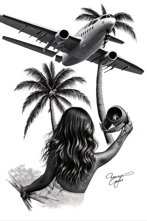 Girl Palm Tree Airplane