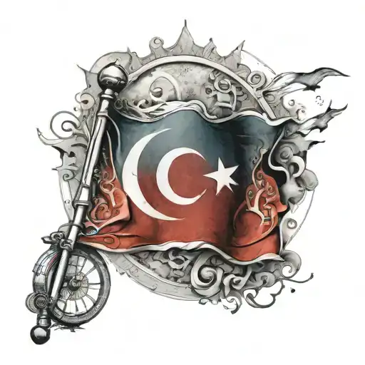 Turkish Flag Under The Moon