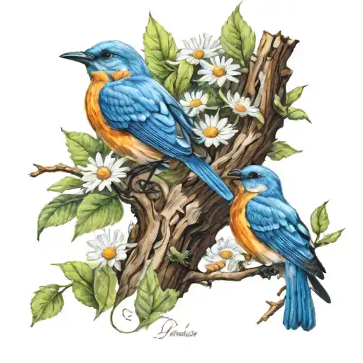 Daisies Blue Bird Tree