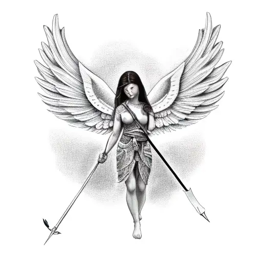 Female Guardian Angel Holding A Simple Spear