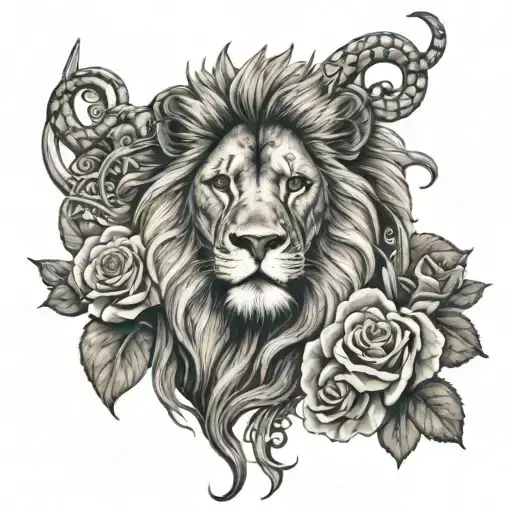 Lion And With A Cross Snake And Rose
