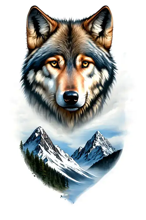 Wolf With Mountain