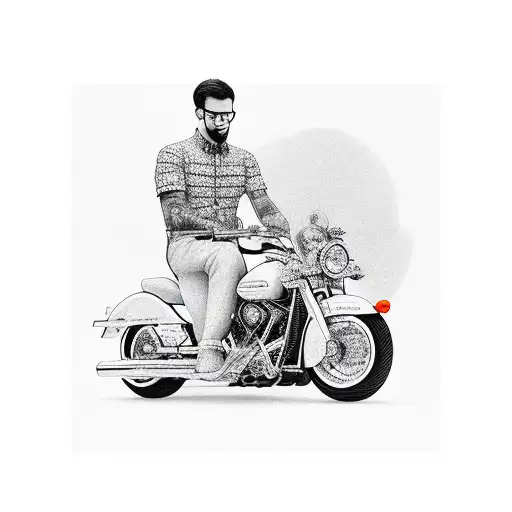 Father With A Son Sitting On A Motorcycle