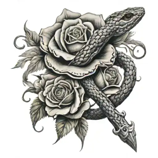 Cross Snake And Rose Intertwined