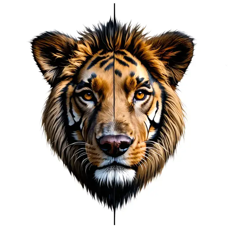 Head One Half Of The Face Of A Lion Another Dog Of The Staffars Of Terrier With Tigerov