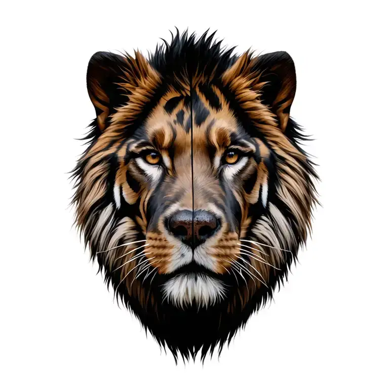 Head One Half Of The Face Of A Lion Other Half Of The Dog Of The Staffars Of Terrier With Tigerov