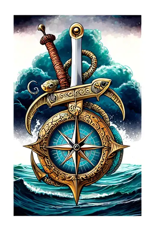 Anchor Turtle Compass With A Sword