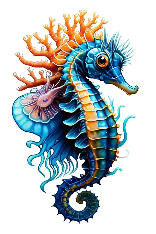 Main Seahorse With Stingray And Jelly Fish And Coral Reef