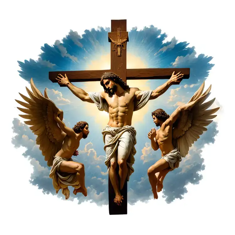 Jesus Christ Crucified And Angles And Heaven