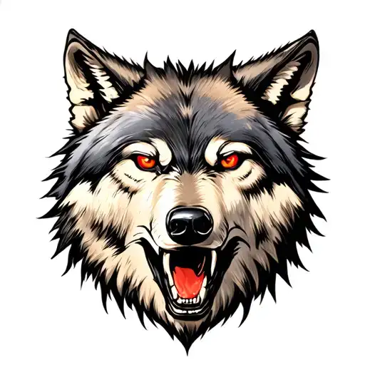 Aggressive Wolf Head With Red Eyes