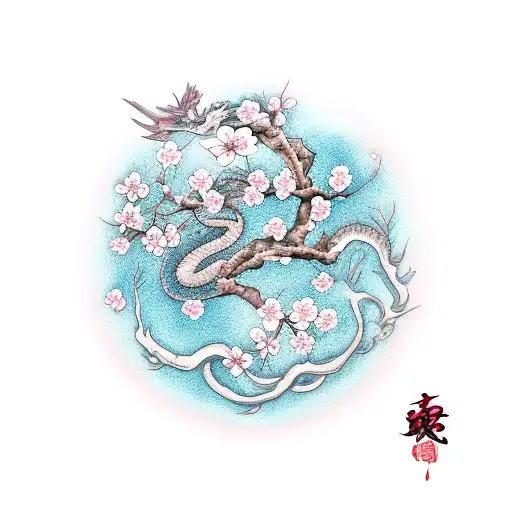 Cherry Blossom Branch And Dragon