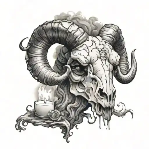 Ram Skull With Candle Smoke Coming From The Eyes