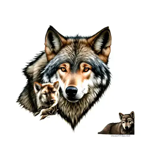 She-wolf And 3 Wolf Cubs