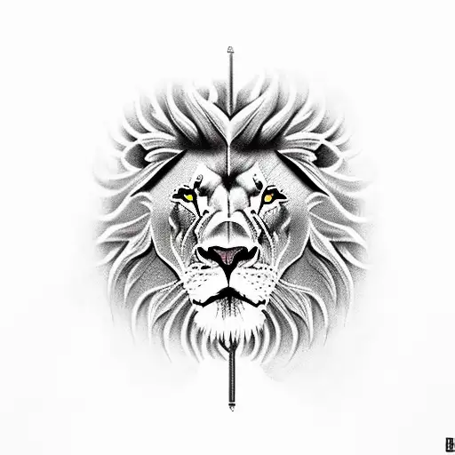 Stoic Lion Standing Next To A Torch And A Sword