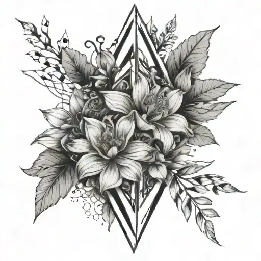 Flowers With Abstract Architectural Lines And Shading Behind