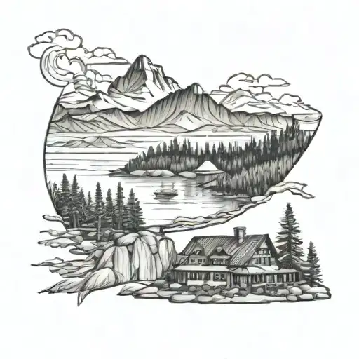 Lake Tahoe Outline With Casinos And Mountains In Background