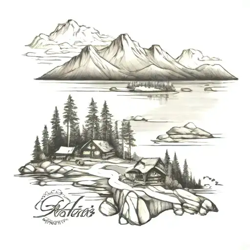 Lake Tahoe Outline With Casinos And Mountains In Background