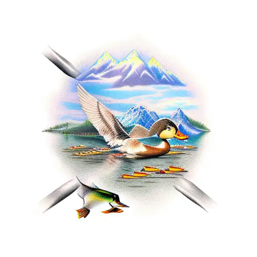 Dna Strand With Duck Hunting Fishing And Mountains