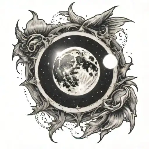 The Moon Inside The Sun Surrounded By Stars Shining