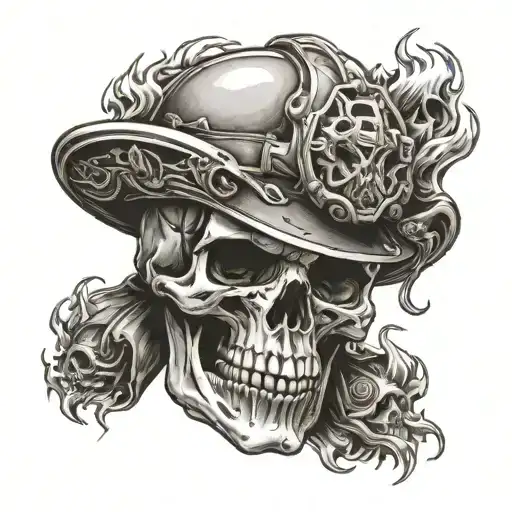 Skull With Mustache And Fire Helmet