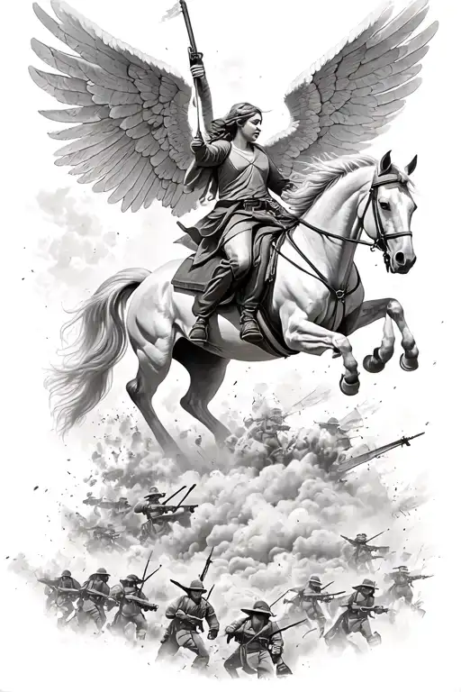 Angel Ride Horse Galloping Through The War Scene