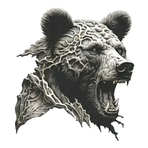 Left Exposed Brain And Right Side Bear Face Making The Silhouette Of A Full Brain