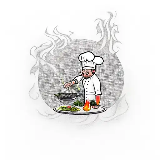Chef Cooking Surrounded By Vegetables With Everything In Flames
