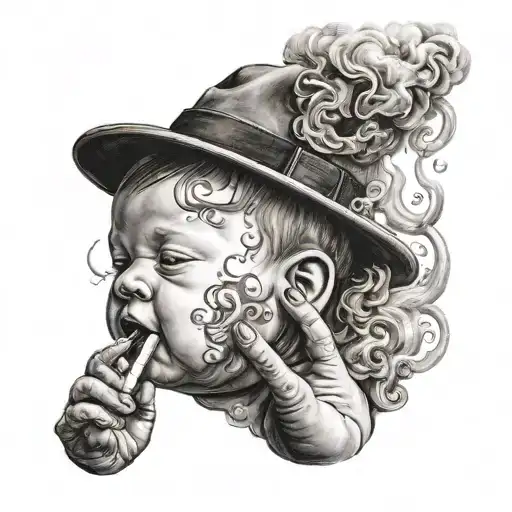 Baby Smoking A Cigarette Smoke Rising From The Tip