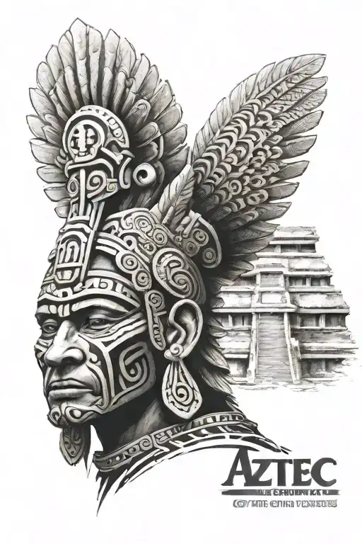 Aztec God With Mayan Structures Background