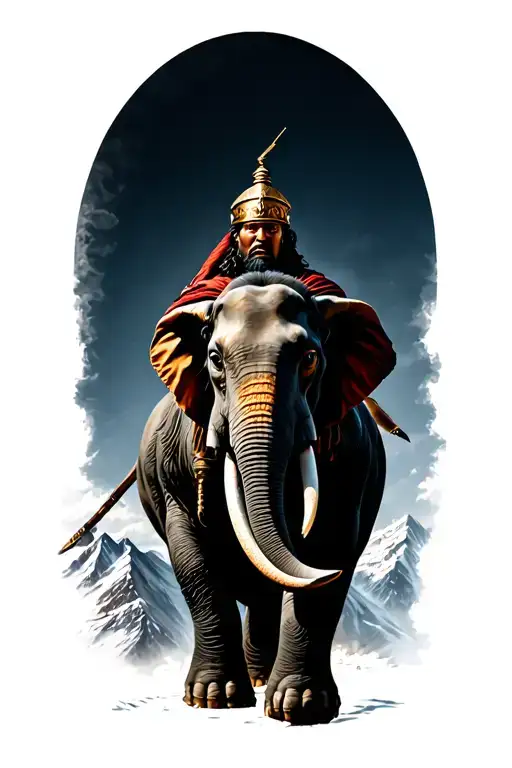 Hannibal Barca On A War Elephant Crossing The Alps Slightly Facing The Left