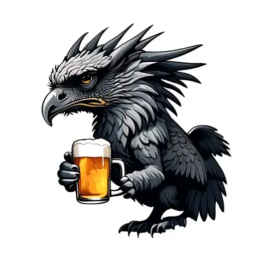 Realistic Gryphon Holding A Mug If Beer In Front Of The World Tree