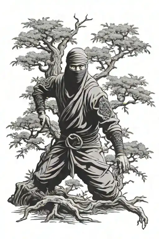 Ninja Standing Under The Tree Of Life