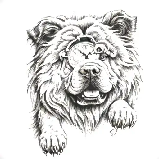 Chow Chow Dog With Forest And Clock Background Black
