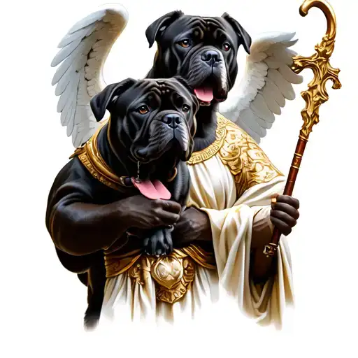 Archangel Michael Holding Cane Corso Dog