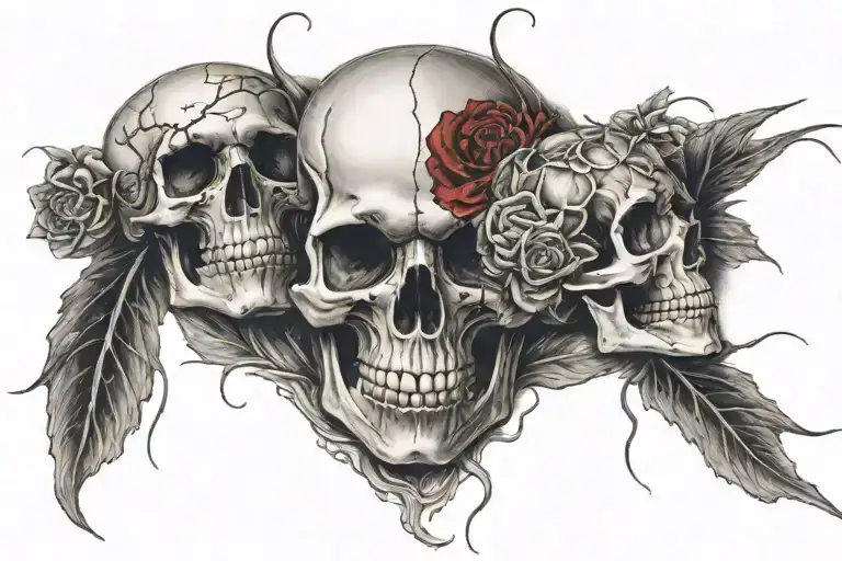 2 Skulls With Roses And A Black Widow Spider
