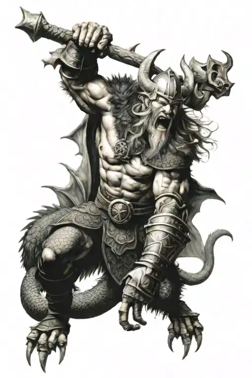 Viking Fighting Dragon