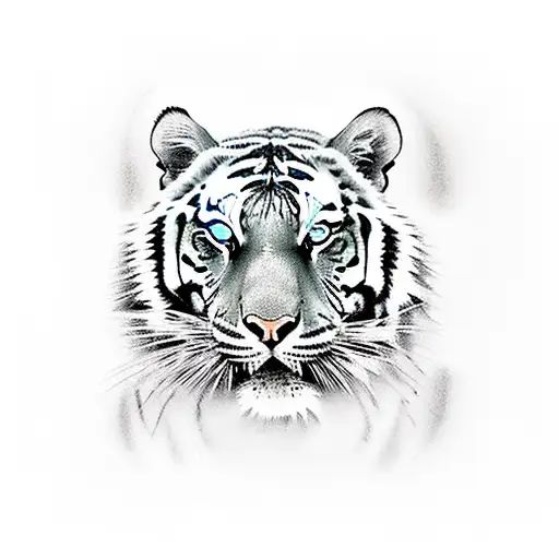 Tiger With Blue Eyes Staring Through The Bushes