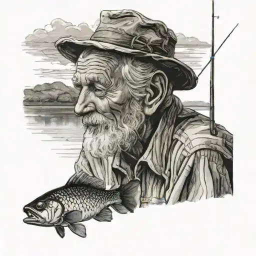 Friendly Old Man Fishing In A Lake No Beard