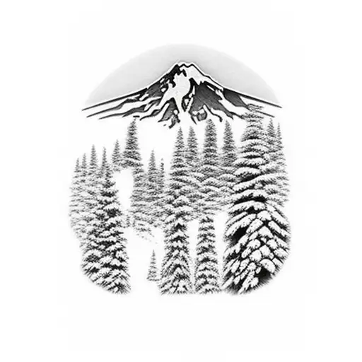 Mt Hood In The Background With A Road Driving Through The Trees Towards It