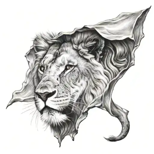 Lion Avec Un Parchemin Dans La Bouche