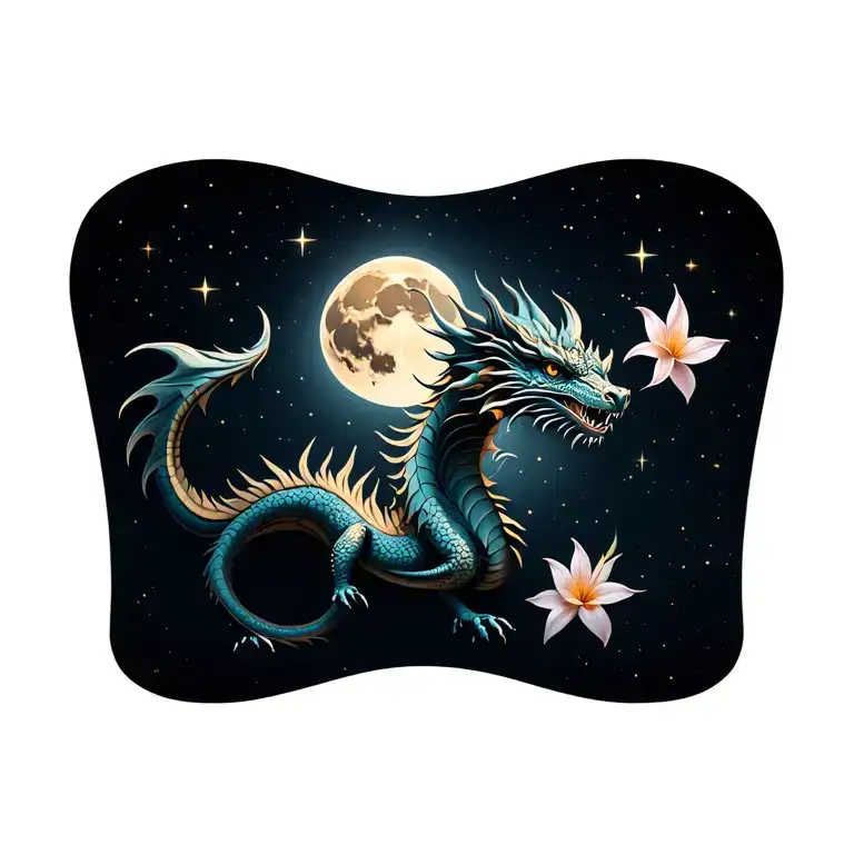 Lilly Flowers Dragon Moon Surrounded By Stars