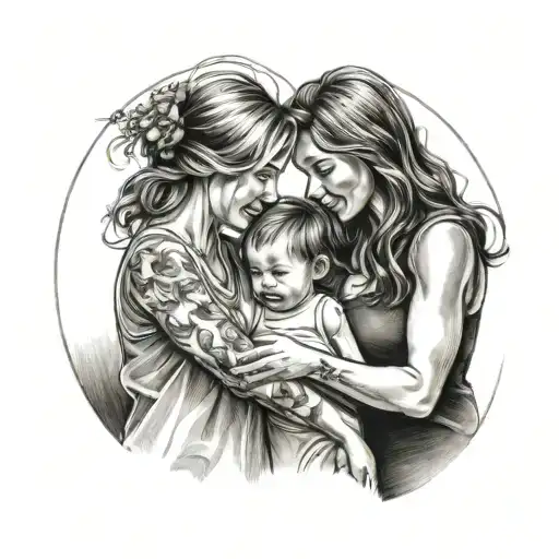 Wife With Son And Daughter Holding Hands