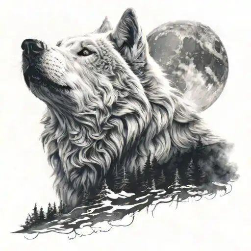 One White Wolf Howling With Black Wolf Inside Representing Good And Evil