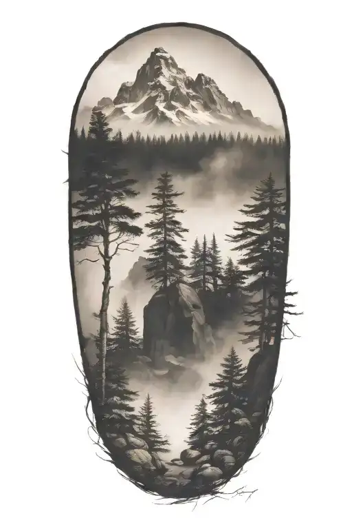 River Fir Trees Fog Dark Stones Trunk