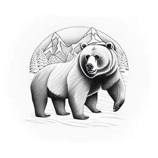 Bear With Buck And Mountains