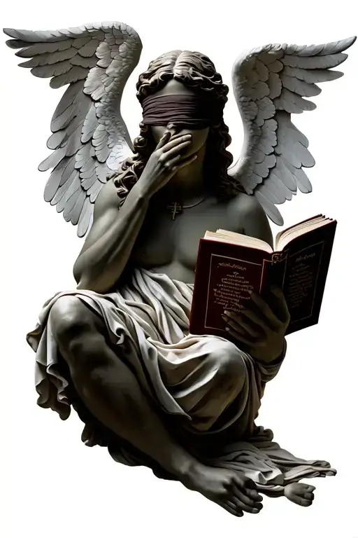 A Blindfolded Christian Angel Holding A Book While Shushing